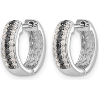14K White Gold Hinged Hoop Earrings with Black and White Diamonds - 0.022 Carat Total Diamond Weight by Monteluci Fine Jewelry