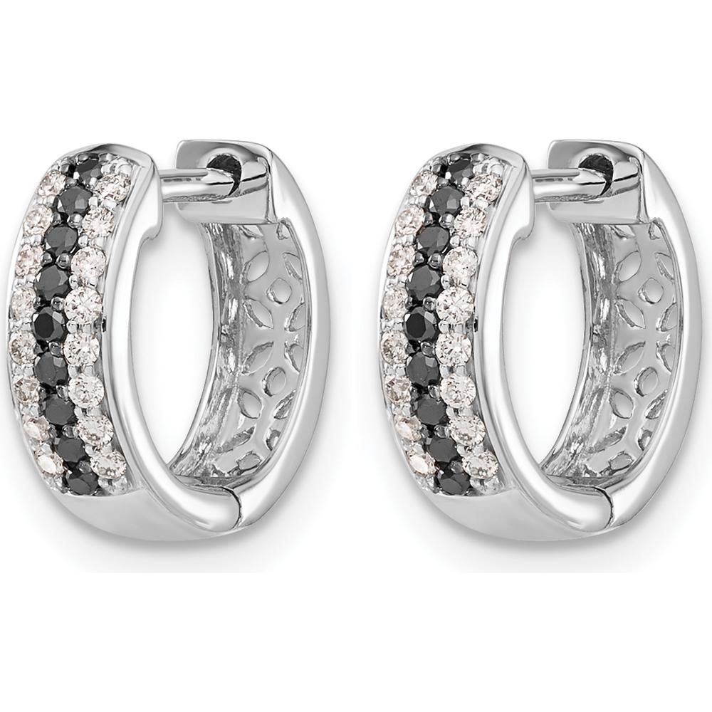 14K White Gold Hinged Hoop Earrings with Black and White Diamonds - 0.022 Carat Total Diamond Weight by Monteluci Fine Jewelry