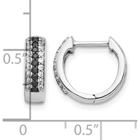 14K White Gold Hinged Hoop Earrings with Black and White Diamonds - 0.022 Carat Total Diamond Weight by Monteluci Fine Jewelry
