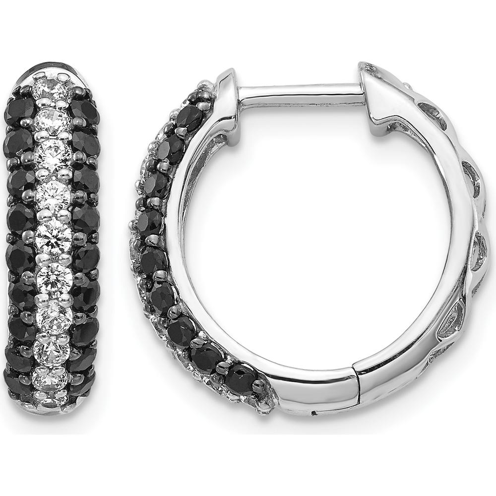 14K White Gold Hinged Hoop Earrings with Black and White Round Diamonds - 0.056 Carat Total Diamond Weight by Monteluci Fine Jewelry