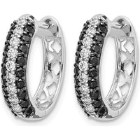 14K White Gold Hinged Hoop Earrings with Black and White Round Diamonds - 0.056 Carat Total Diamond Weight by Monteluci Fine Jewelry
