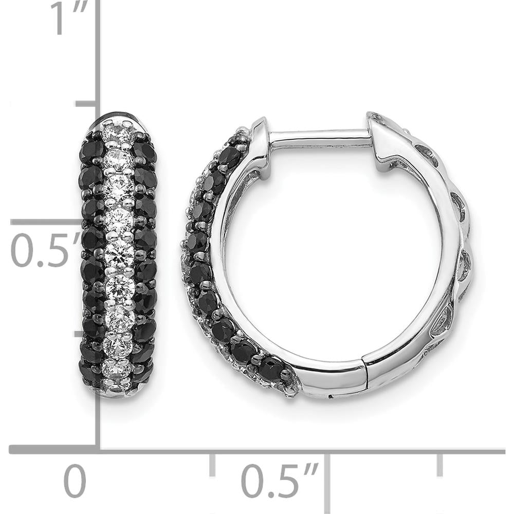 14K White Gold Hinged Hoop Earrings with Black and White Round Diamonds - 0.056 Carat Total Diamond Weight by Monteluci Fine Jewelry