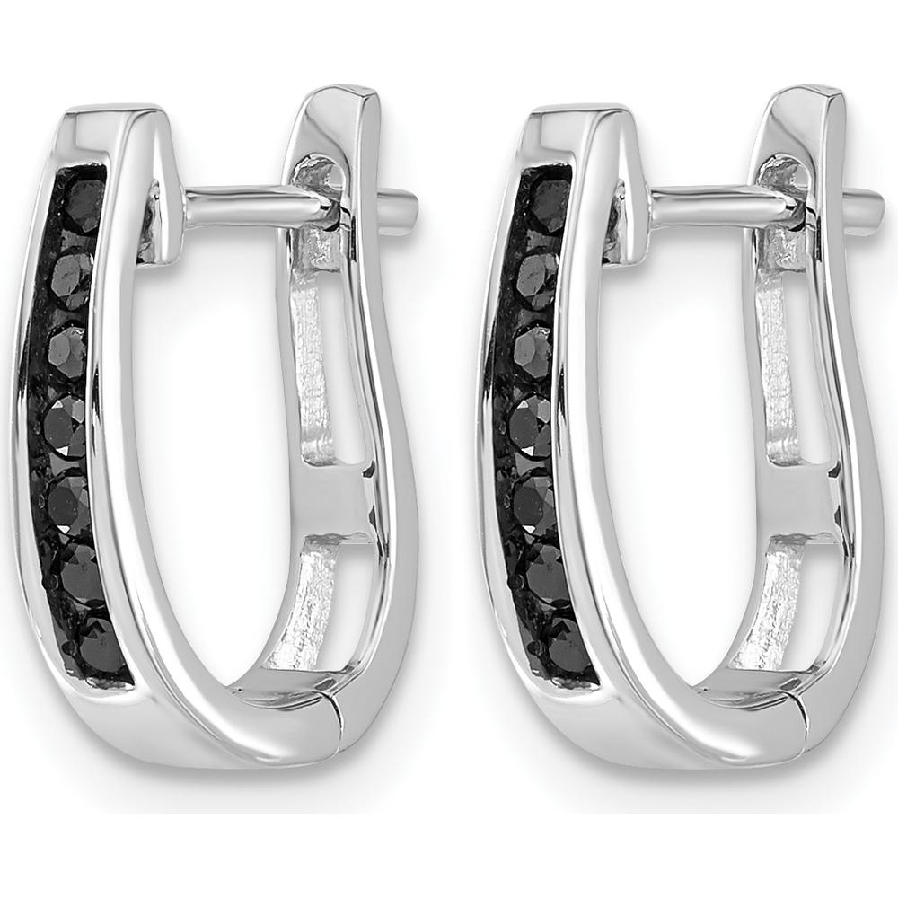14K White Gold Hinged Hoop Earrings with Black Diamonds - 0.022 Carat Total Diamond Weight by Monteluci Fine Jewelry