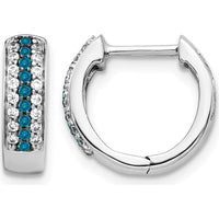 14K White Gold Hinged Hoop Earrings with Blue and White Diamonds - 0.22 Carat Total Diamond Weight by Monteluci Fine Jewelry