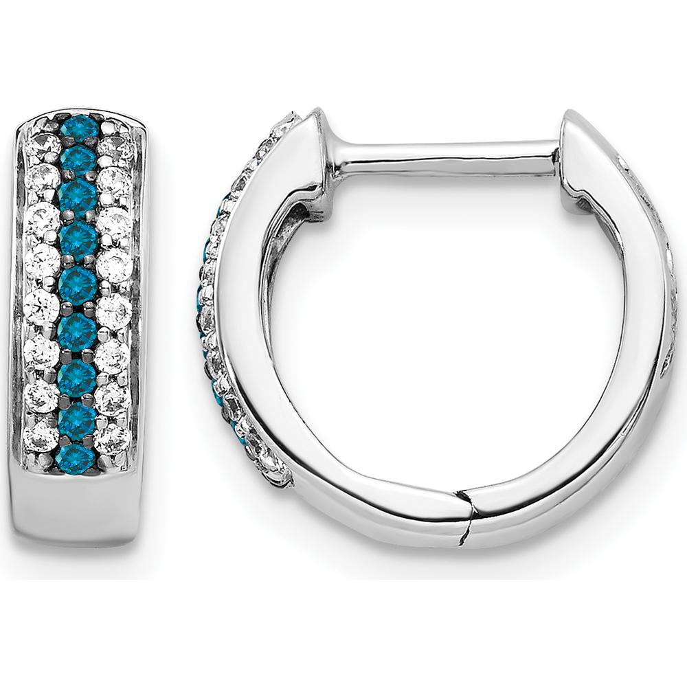 14K White Gold Hinged Hoop Earrings with Blue and White Diamonds - 0.22 Carat Total Diamond Weight by Monteluci Fine Jewelry