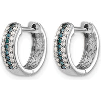 14K White Gold Hinged Hoop Earrings with Blue and White Diamonds - 0.22 Carat Total Diamond Weight by Monteluci Fine Jewelry