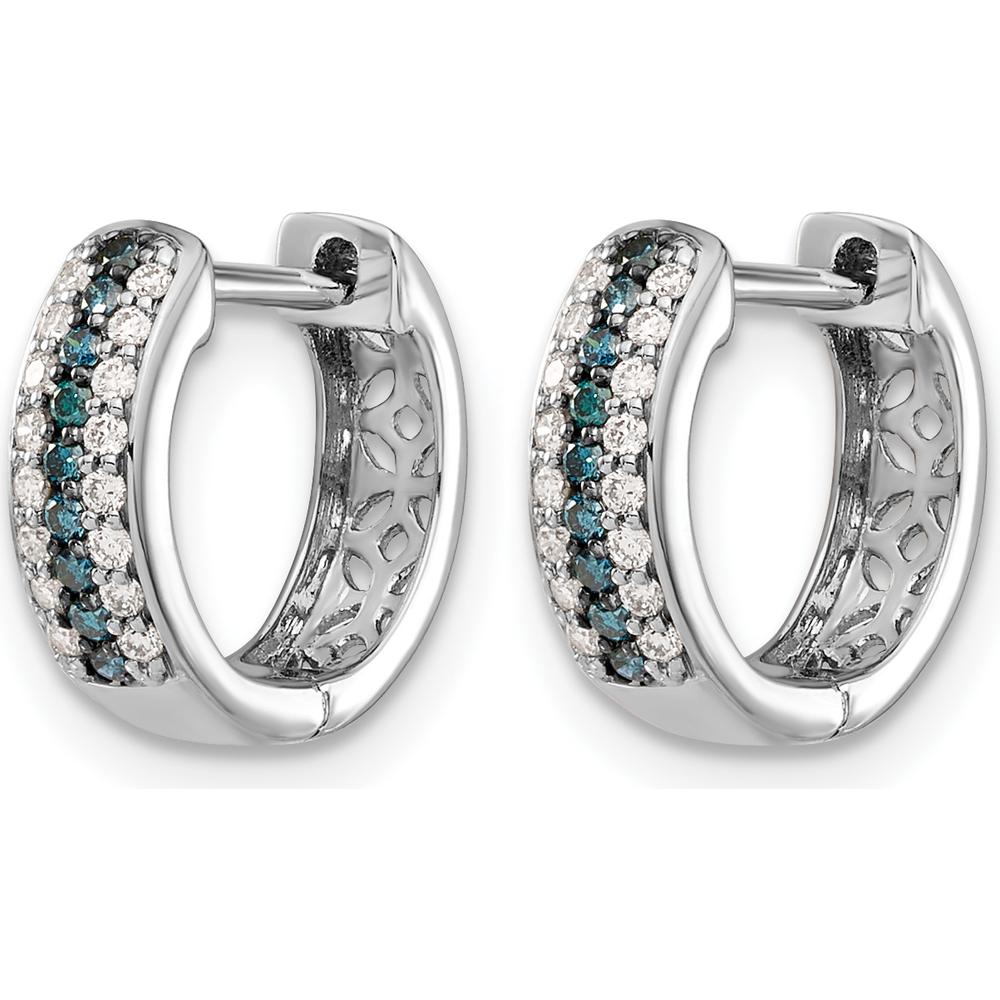 14K White Gold Hinged Hoop Earrings with Blue and White Diamonds - 0.22 Carat Total Diamond Weight by Monteluci Fine Jewelry
