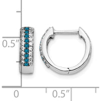 14K White Gold Hinged Hoop Earrings with Blue and White Diamonds - 0.22 Carat Total Diamond Weight by Monteluci Fine Jewelry