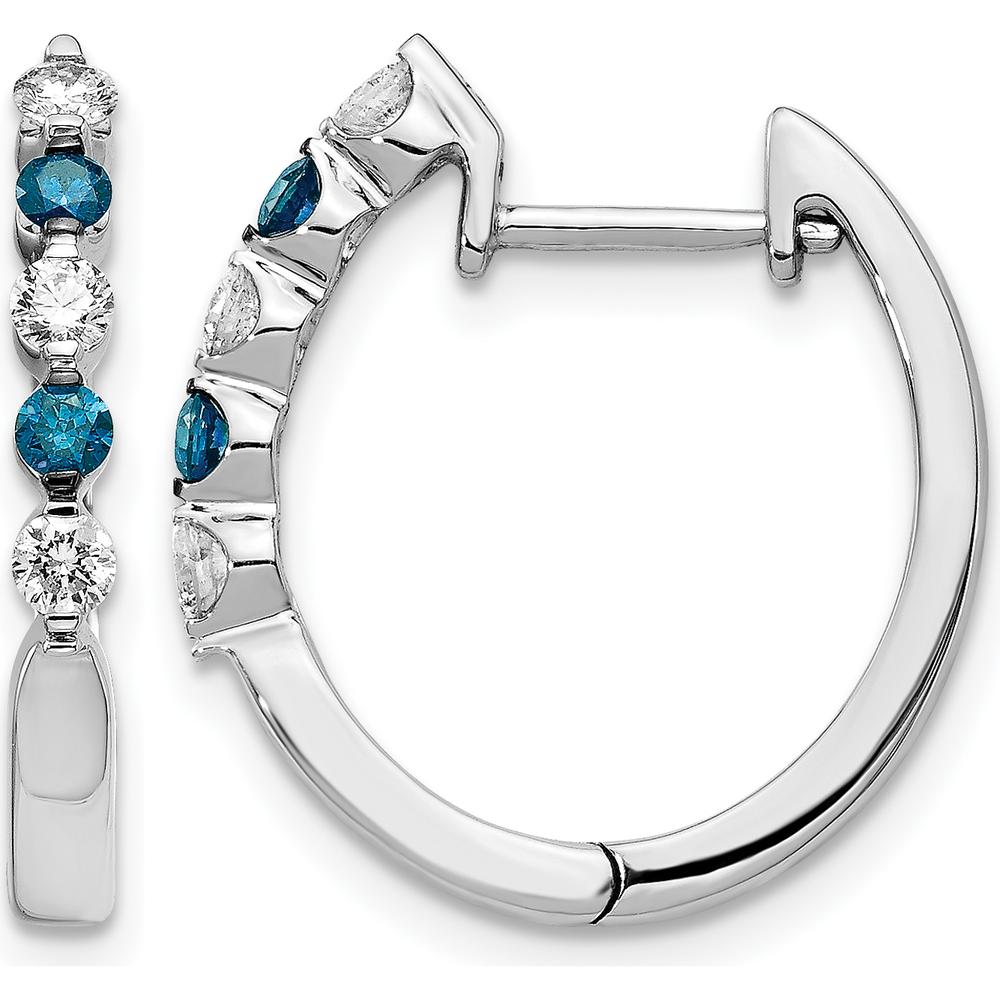 14K White Gold Hinged Hoop Earrings with Blue and White Round Diamonds - 0.05 Carat Total Diamond Weight by Monteluci Fine Jewelry