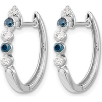 14K White Gold Hinged Hoop Earrings with Blue and White Round Diamonds - 0.05 Carat Total Diamond Weight by Monteluci Fine Jewelry