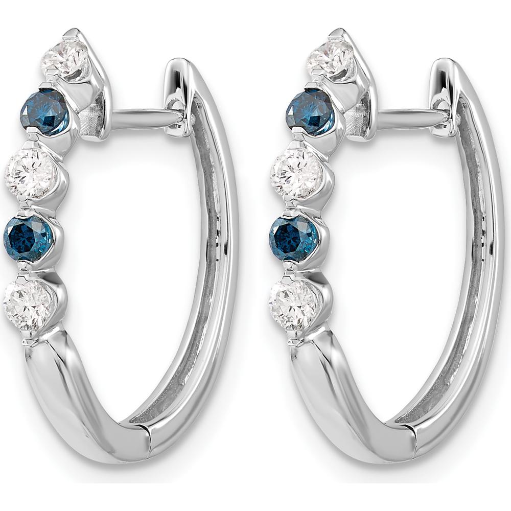 14K White Gold Hinged Hoop Earrings with Blue and White Round Diamonds - 0.05 Carat Total Diamond Weight by Monteluci Fine Jewelry