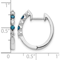 14K White Gold Hinged Hoop Earrings with Blue and White Round Diamonds - 0.05 Carat Total Diamond Weight by Monteluci Fine Jewelry