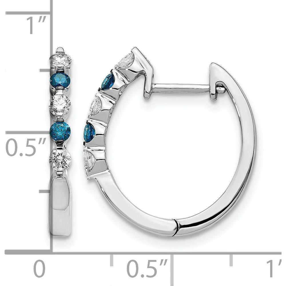 14K White Gold Hinged Hoop Earrings with Blue and White Round Diamonds - 0.05 Carat Total Diamond Weight by Monteluci Fine Jewelry