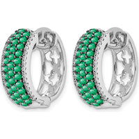 14K White Gold Hinged Hoop Earrings with Emeralds and Diamonds - 0.02 Carat Total Emerald Weight, 0.004 Carat Total Diamond Weight by Monteluci Fine Jewelry