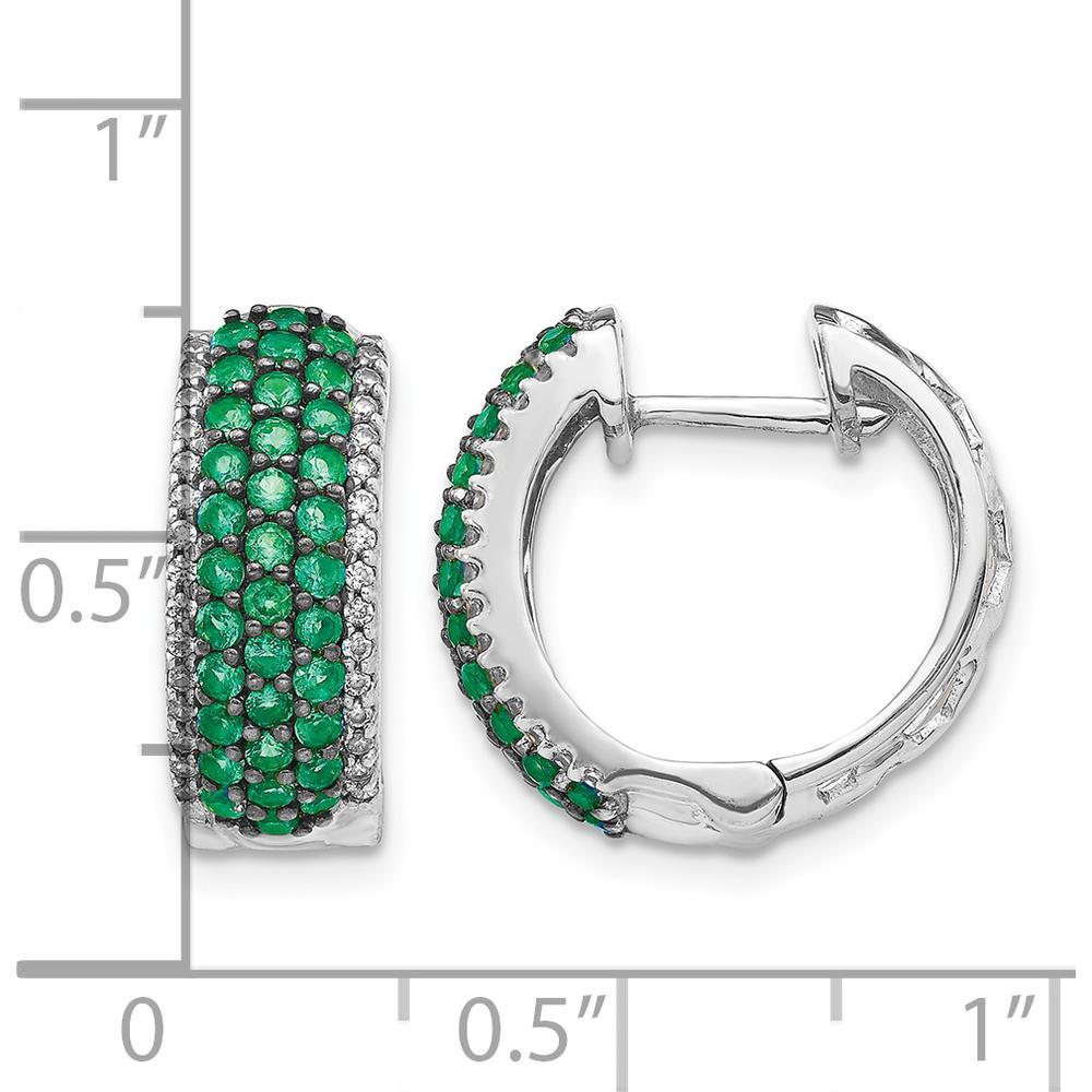 14K White Gold Hinged Hoop Earrings with Emeralds and Diamonds - 0.02 Carat Total Emerald Weight, 0.004 Carat Total Diamond Weight by Monteluci Fine Jewelry