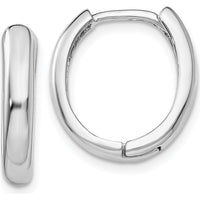 14K White Gold Hinged Hoop Earrings with Polished Finish and Rhodium Plating - 10mm Length, 4mm Width by 0