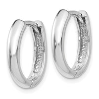 14K White Gold Hinged Hoop Earrings with Polished Finish and Rhodium Plating - 10mm Length, 4mm Width by 0