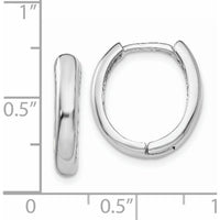 14K White Gold Hinged Hoop Earrings with Polished Finish and Rhodium Plating - 10mm Length, 4mm Width by 0