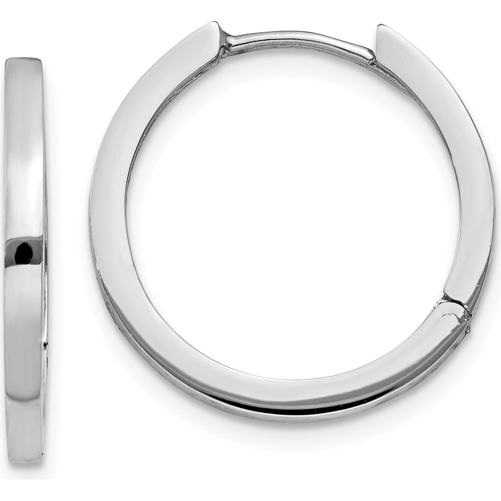 14K White Gold Hinged Hoop Earrings with Polished Finish and Rhodium Plating by 0