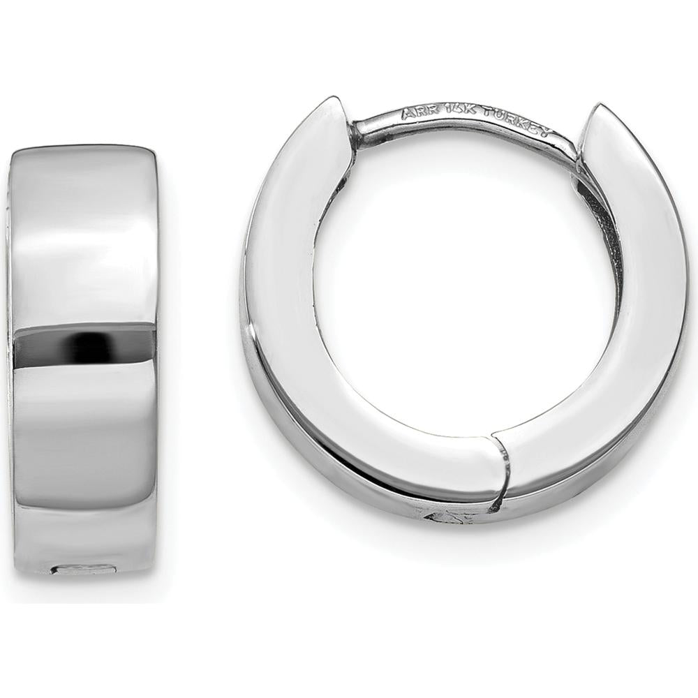 14K White Gold Hinged Hoop Earrings with Polished Finish by 0