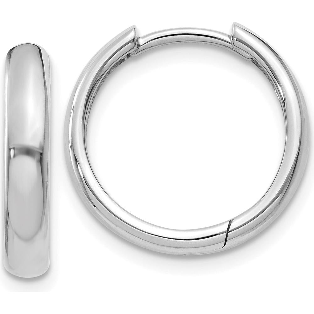 14K White Gold Hinged Hoop Earrings with Polished Finish by Oro Pregiato