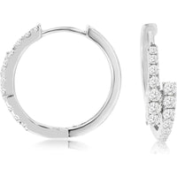 14K White Gold Hinged Hoop Earrings with Prong-Set Round Diamonds - 0.51 Carat Total Diamond Weight - Royal Jewelry