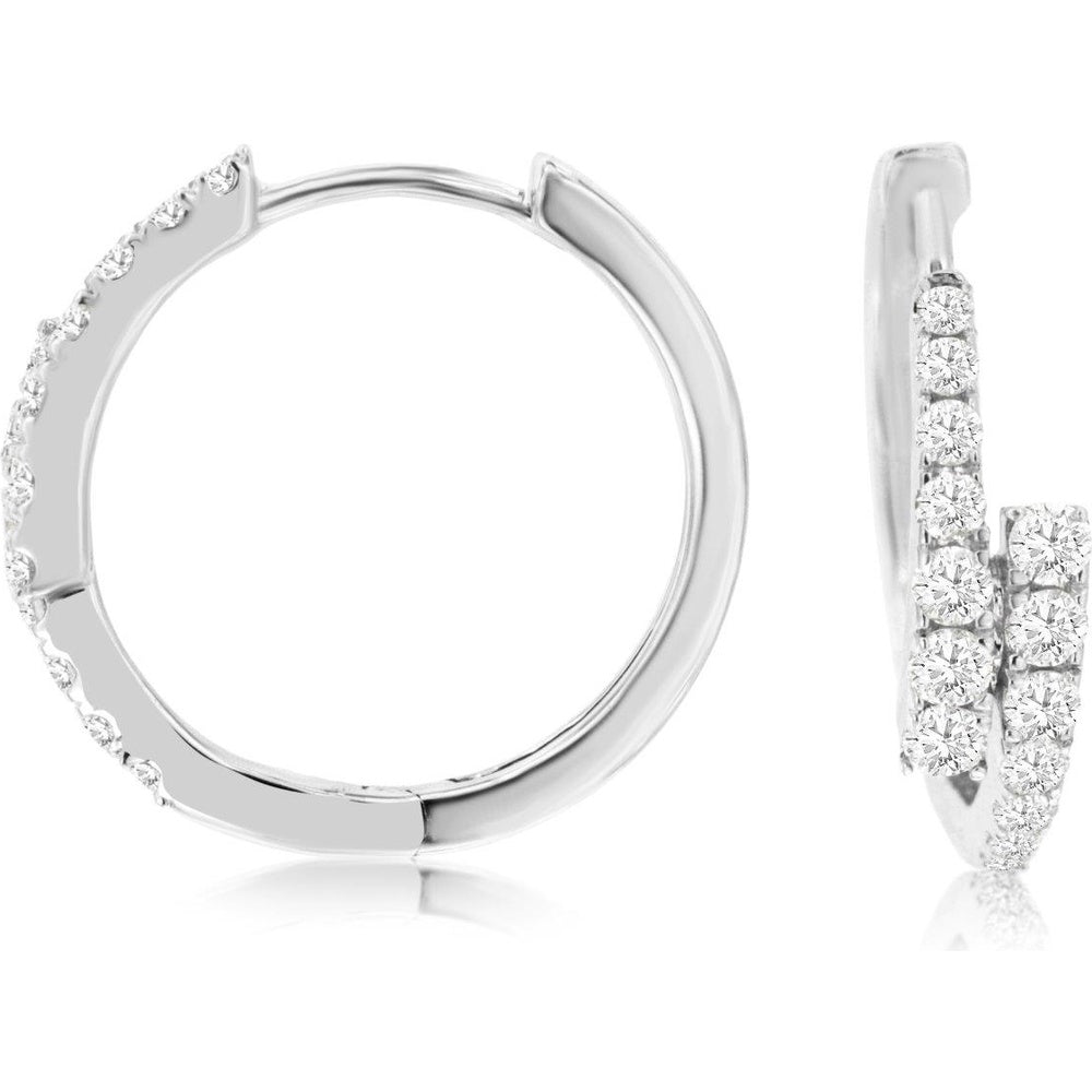 14K White Gold Hinged Hoop Earrings with Prong-Set Round Diamonds - 0.51 Carat Total Diamond Weight - Royal Jewelry