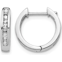 14K White Gold Hinged Hoop Earrings with Round and Baguette Diamonds - 0.0363 Carat Total Diamond Weight by Monteluci Fine Jewelry