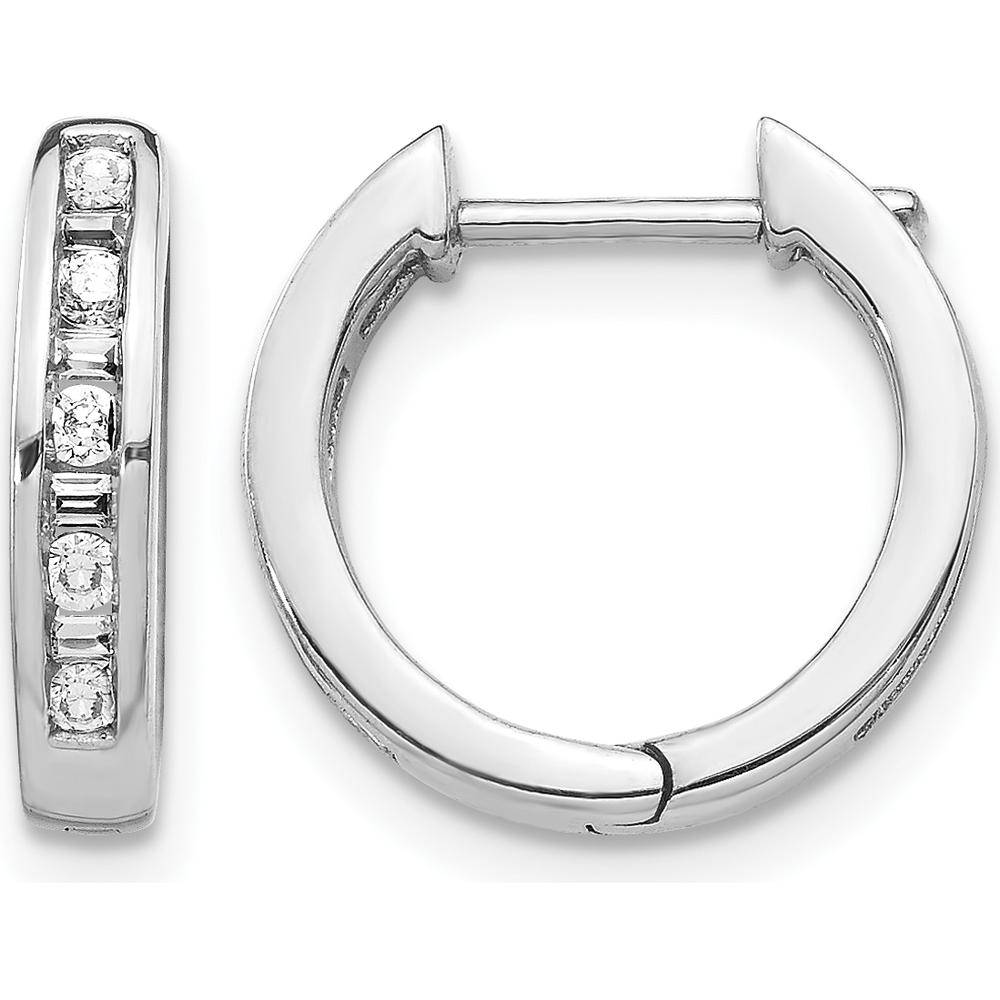 14K White Gold Hinged Hoop Earrings with Round and Baguette Diamonds - 0.0363 Carat Total Diamond Weight by Monteluci Fine Jewelry