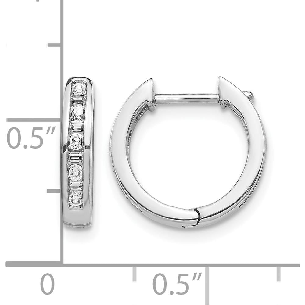 14K White Gold Hinged Hoop Earrings with Round and Baguette Diamonds - 0.0363 Carat Total Diamond Weight by Monteluci Fine Jewelry