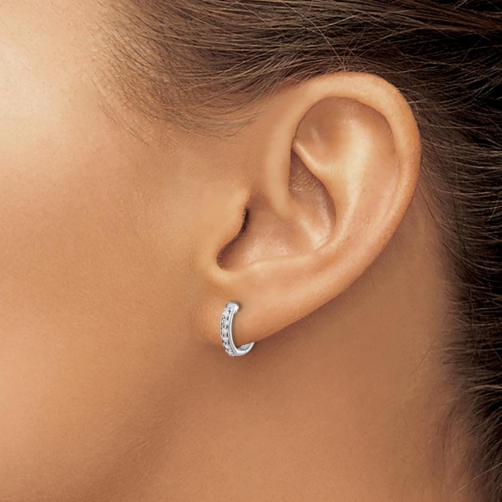 14K White Gold Hinged Hoop Earrings with Round Diamonds - 0.01 Carat Total Diamond Weight by Monteluci Fine Jewelry