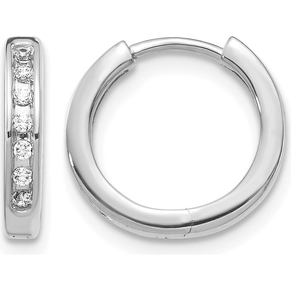 14K White Gold Hinged Hoop Earrings with Round Diamonds - 0.02 Carat Total Diamond Weight by Monteluci Fine Jewelry