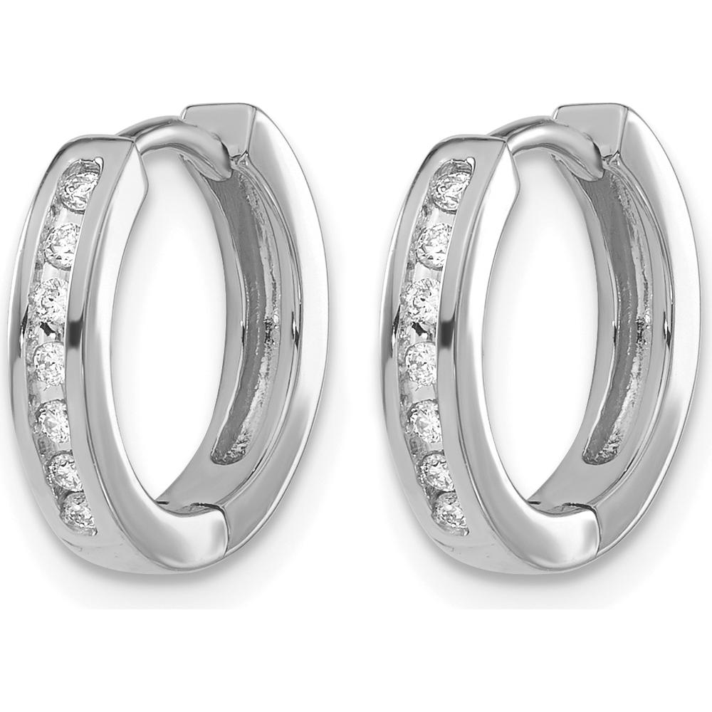 14K White Gold Hinged Hoop Earrings with Round Diamonds - 0.02 Carat Total Diamond Weight by Monteluci Fine Jewelry
