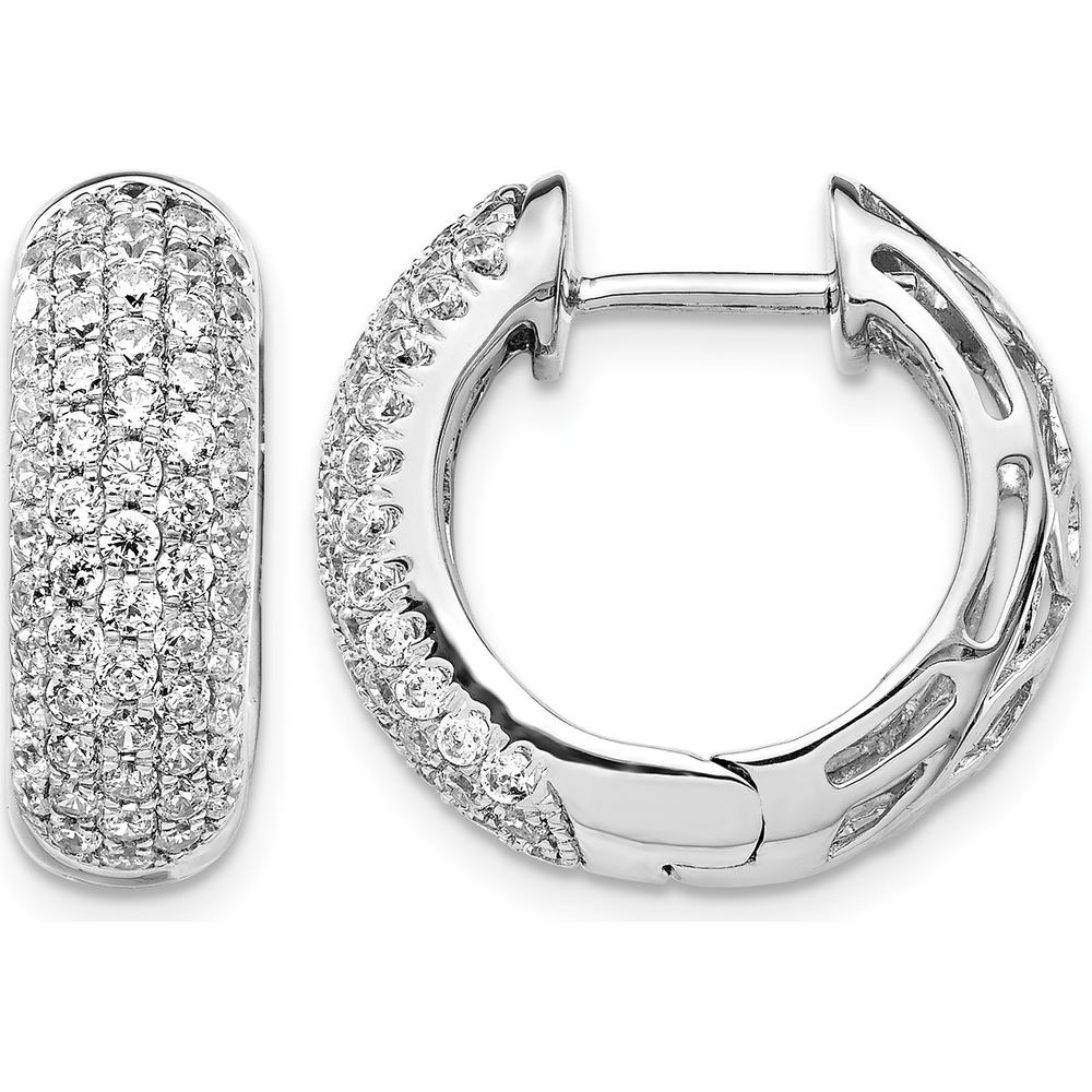 14K White Gold Hinged Hoop Earrings with Round Diamonds - 0.072 Carat Total Diamond Weight by Monteluci Fine Jewelry
