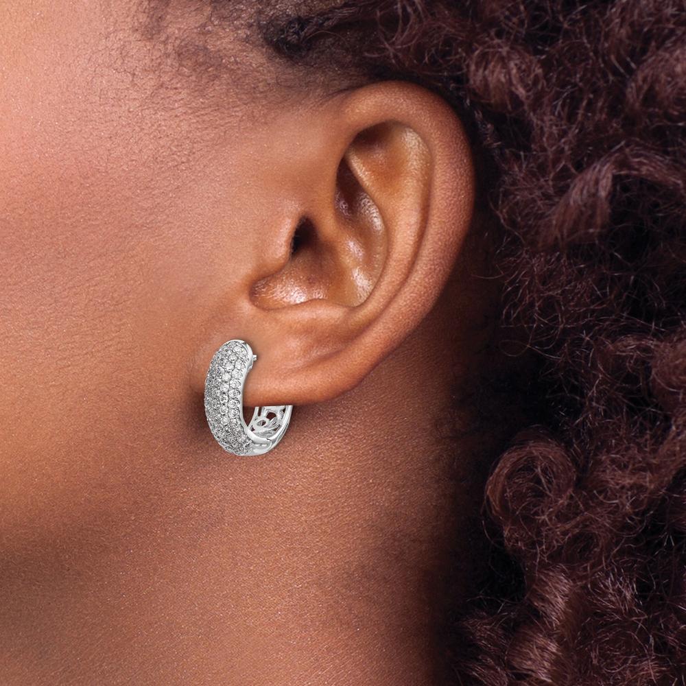 14K White Gold Hinged Hoop Earrings with Round Diamonds - 0.072 Carat Total Diamond Weight by Monteluci Fine Jewelry