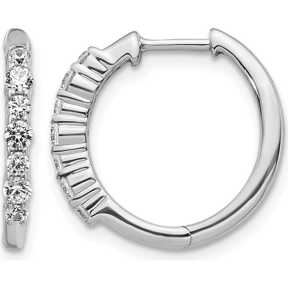 14K White Gold Hinged Hoop Earrings with Round Diamonds - 0.09 Carat Total Diamond Weight by Monteluci Fine Jewelry