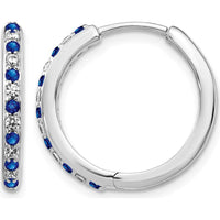 14K White Gold Hinged Hoop Earrings with Round Diamonds and Sapphires - 0.36 Carat Total Gem Weight by Monteluci Fine Jewelry