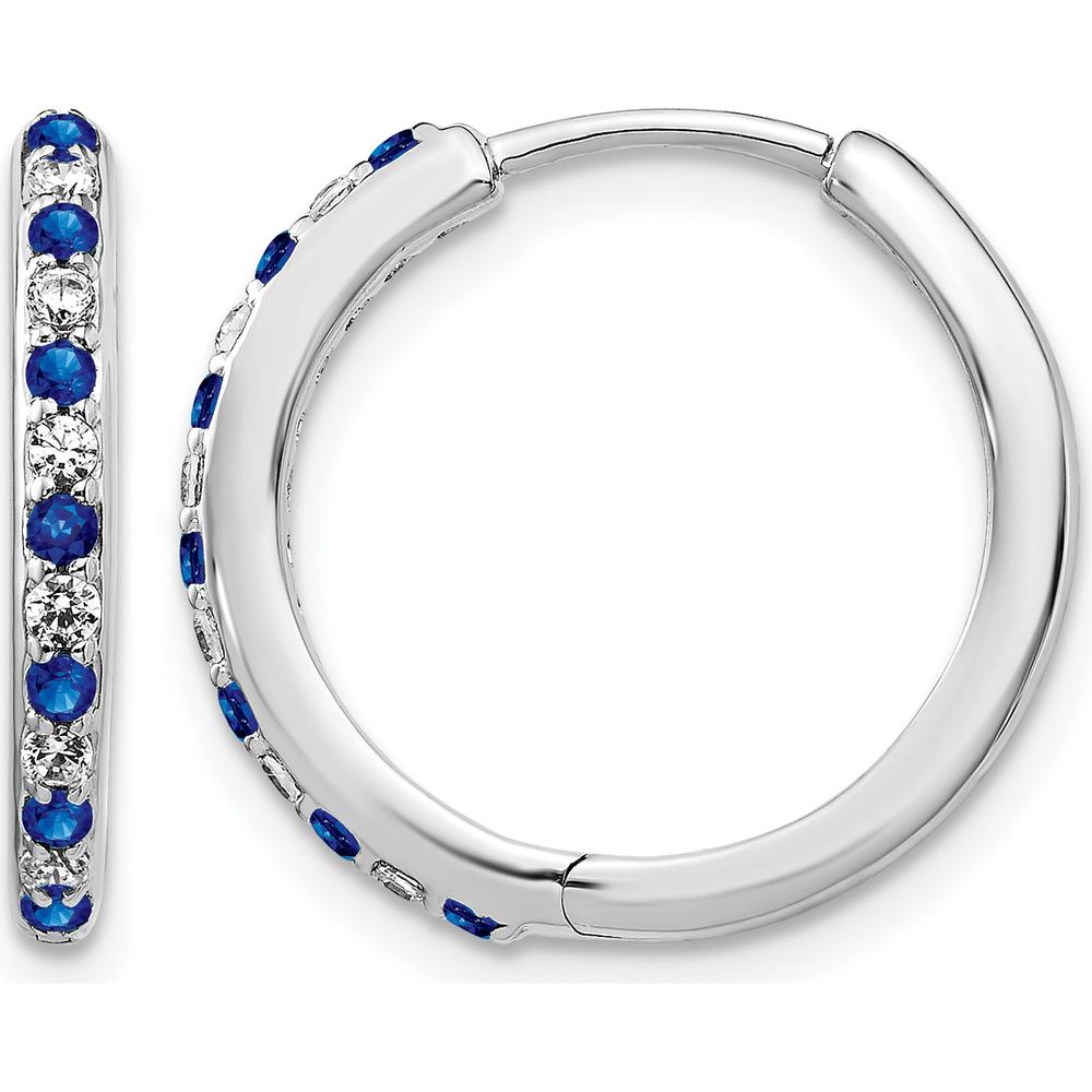 14K White Gold Hinged Hoop Earrings with Round Diamonds and Sapphires - 0.36 Carat Total Gem Weight by Monteluci Fine Jewelry