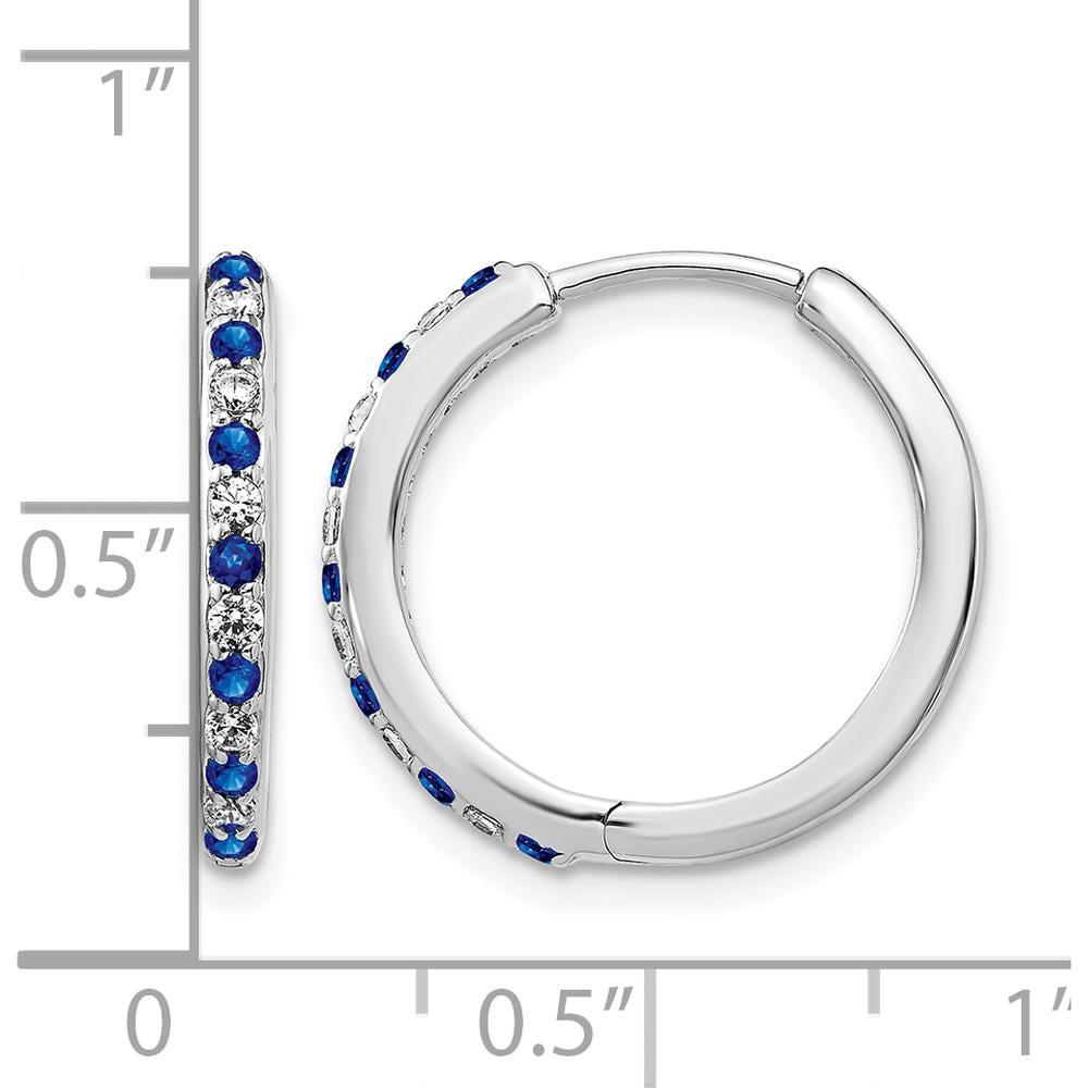 14K White Gold Hinged Hoop Earrings with Round Diamonds and Sapphires - 0.36 Carat Total Gem Weight by Monteluci Fine Jewelry
