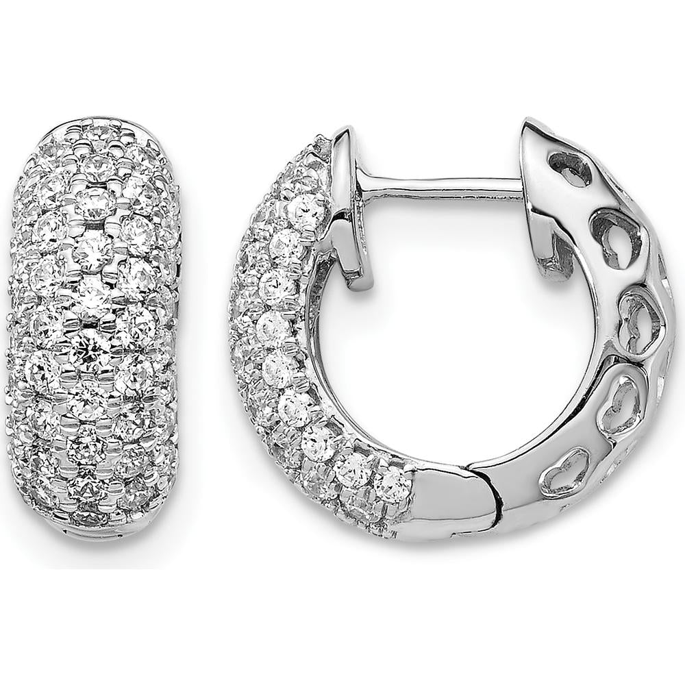 14K White Gold Hinged Hoop Earrings with Round Natural Diamonds - 0.016 Carat Total Diamond Weight by Monteluci Fine Jewelry
