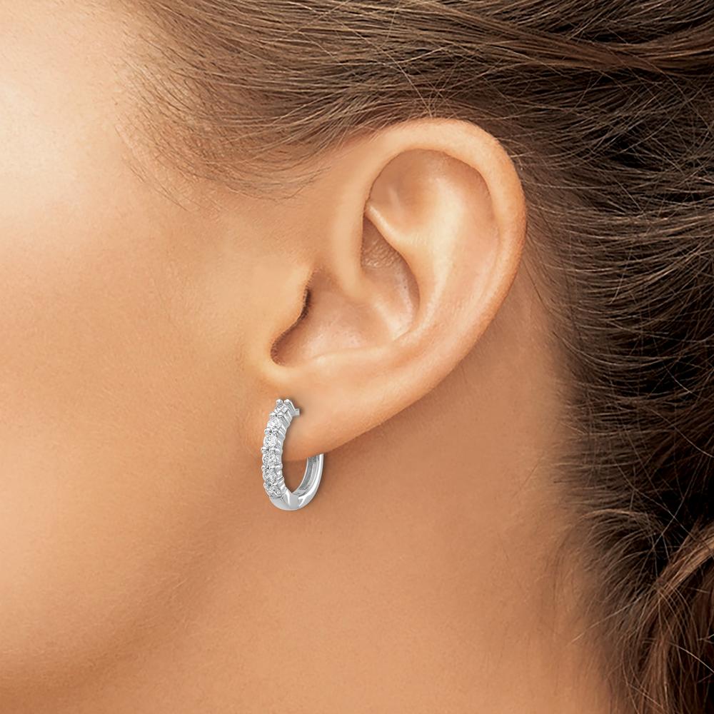 14K White Gold Hinged Hoop Earrings with Round Natural Diamonds - 0.18 Carat Total Diamond Weight by Monteluci Fine Jewelry
