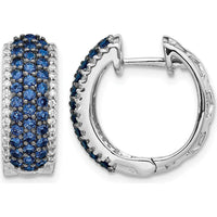 14K White Gold Hinged Hoop Earrings with Round Sapphires and Diamonds - 0.02 Carat Sapphire Weight, 0.004 Carat Diamond Weight by Monteluci Fine Jewelry
