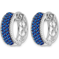 14K White Gold Hinged Hoop Earrings with Round Sapphires and Diamonds - 0.02 Carat Sapphire Weight, 0.004 Carat Diamond Weight by Monteluci Fine Jewelry