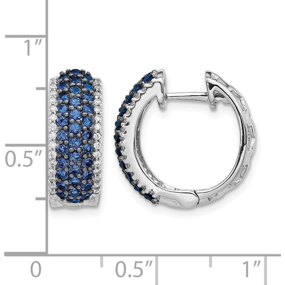 14K White Gold Hinged Hoop Earrings with Round Sapphires and Diamonds - 0.02 Carat Sapphire Weight, 0.004 Carat Diamond Weight by Monteluci Fine Jewelry