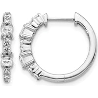 14K White Gold Hinged Hoop Earrings with Square and Round Diamonds - 0.085 Carat Total Diamond Weight by Monteluci Fine Jewelry