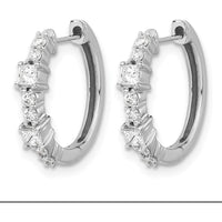 14K White Gold Hinged Hoop Earrings with Square and Round Diamonds - 0.085 Carat Total Diamond Weight by Monteluci Fine Jewelry
