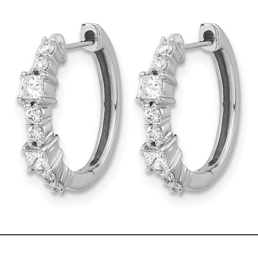 14K White Gold Hinged Hoop Earrings with Square and Round Diamonds - 0.085 Carat Total Diamond Weight by Monteluci Fine Jewelry