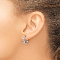 14K White Gold Hinged Hoop Earrings with Square and Round Diamonds - 0.085 Carat Total Diamond Weight by Monteluci Fine Jewelry