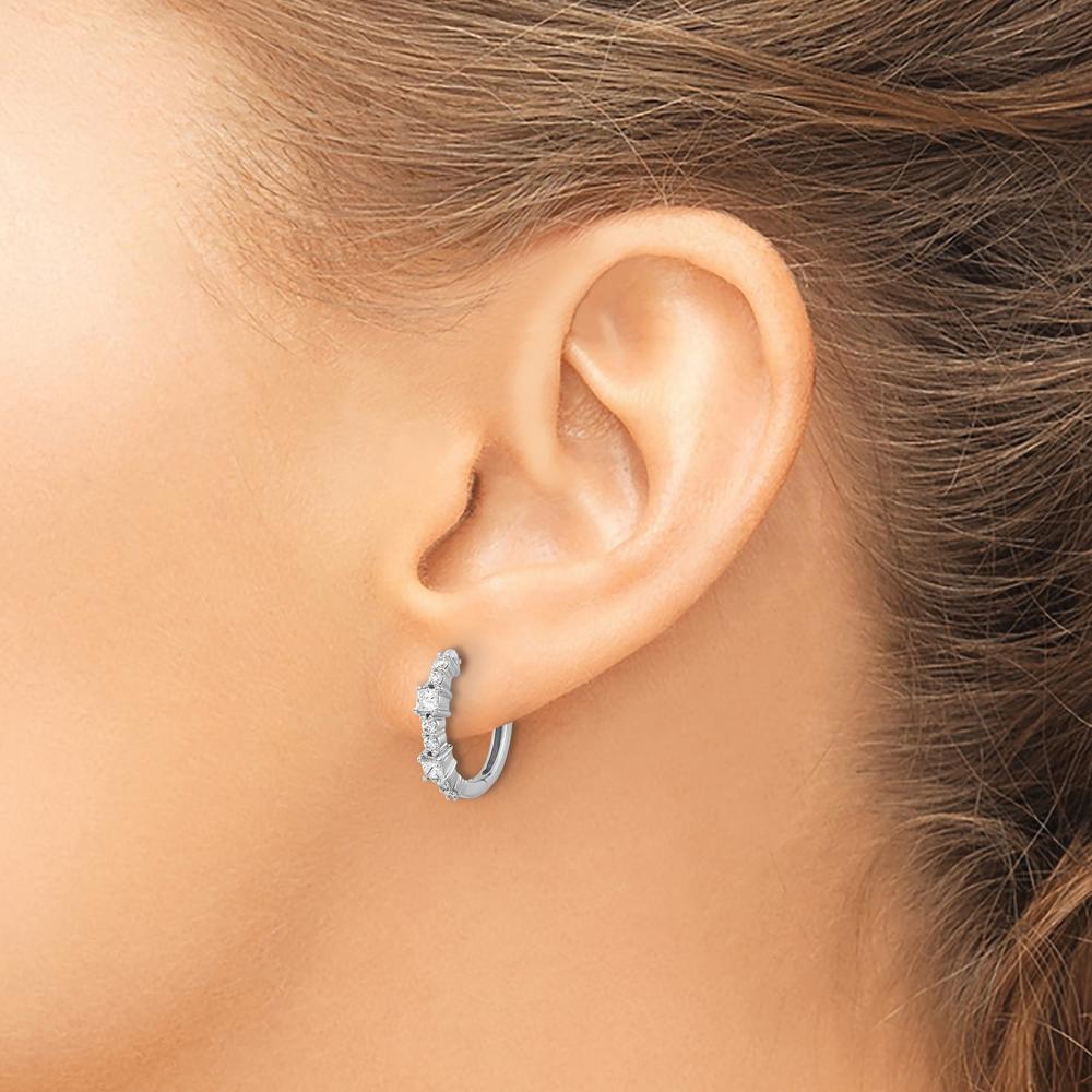 14K White Gold Hinged Hoop Earrings with Square and Round Diamonds - 0.085 Carat Total Diamond Weight by Monteluci Fine Jewelry