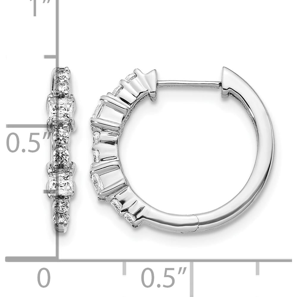 14K White Gold Hinged Hoop Earrings with Square and Round Diamonds - 0.085 Carat Total Diamond Weight by Monteluci Fine Jewelry